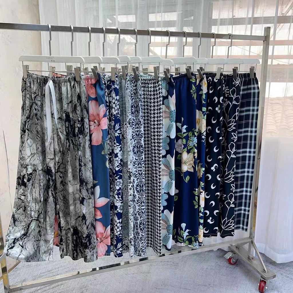 Summer Thin Cotton Rayon Ultra-Light Puff Wide Leg Ankle Pants for Women  Home Pants Plus Size Artificial Cotton Pants