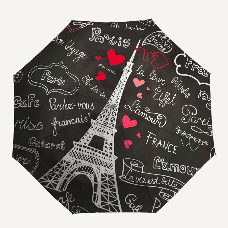 Parisian Romance: Eiffel Tower Chalkboard Art PrintUmbrella, Portable 3-Fold Umbrella for Men & Women,Christmas Gift ES217