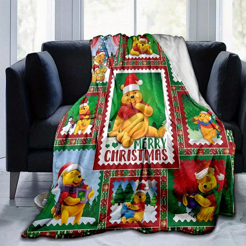 1pc. Christmas Winnie The Pooh Blanket, Festive Cartoon Throw for Home Decor, Gift Idea, All Seasons Use,Soft Flannel Throw Blanket, Living