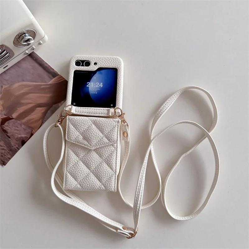 Crossbody Mirror Wallet with Card Holder Phone Case for Samsung Galaxy Z Flip 6 5 4 3 Flip6 Flip5 Flip4 Flip3 5G Leather Cover