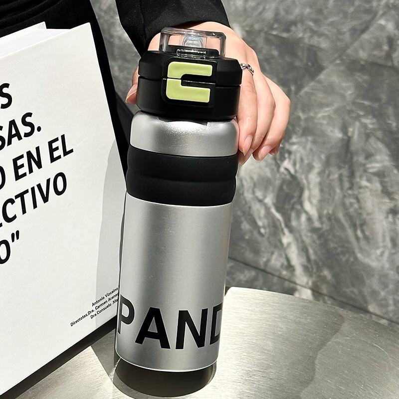OLOEY Dual-Drink Silver Insulated Water Bottle