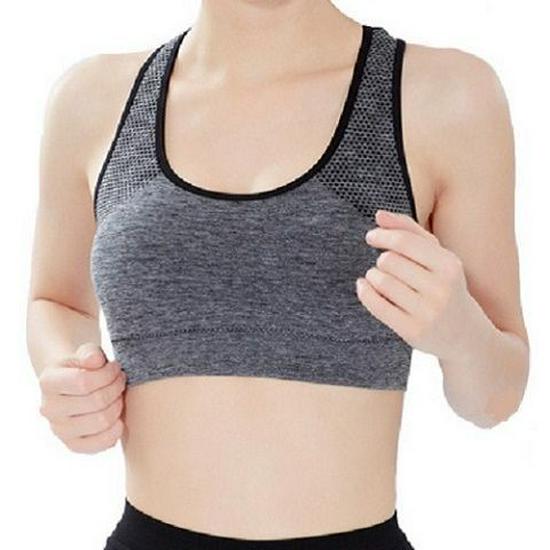

Бесшовный дышащий спортивный бюстгальтер с вырезами для женщин - Ударопрочный, быстросохнущий бюстгальтер для йоги и бега Large серый