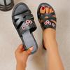 Embroidered slippers women's new large-size flat-bottomed slippers women's fashion outer wear beach round head one-word sandals