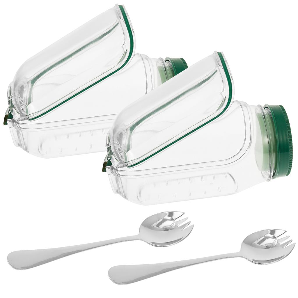 1/2Set Layering Salad Pod Plastic Vertical Salad Container With Fork 2.5 Oz Dipping Bowl Side Opening Salad Jar Food Storage Jar