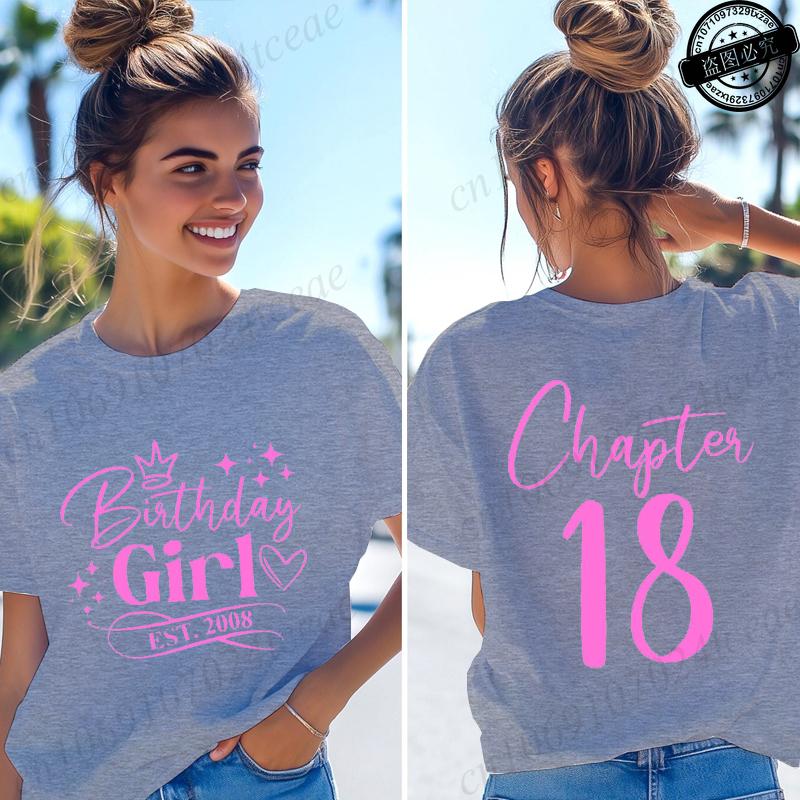 T-shirt da Donna Divertenti Ragazza del Compleanno Nata nel 2008 Regali per Ragazze Magliette Capitolo 18 Ragazza del 18° Compleanno Top Grafici Streetwear Retro