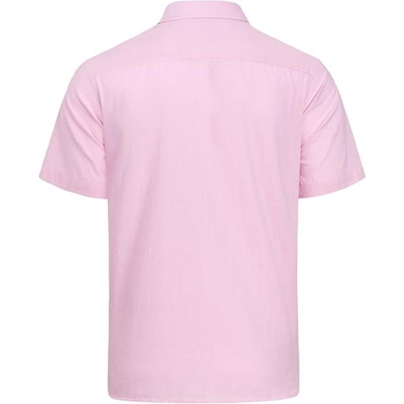 Polyester Fiber Men's Short Sleeved Shirt Casual Lightweight Button Up Shirt Beach Vacation Summer Top with Pocket