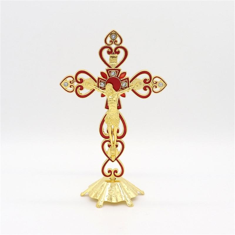 Crucifix Sculpture Cross Statue Catholic Figurine Standing Crucifix for Home Altar Living Room Table Bedroom