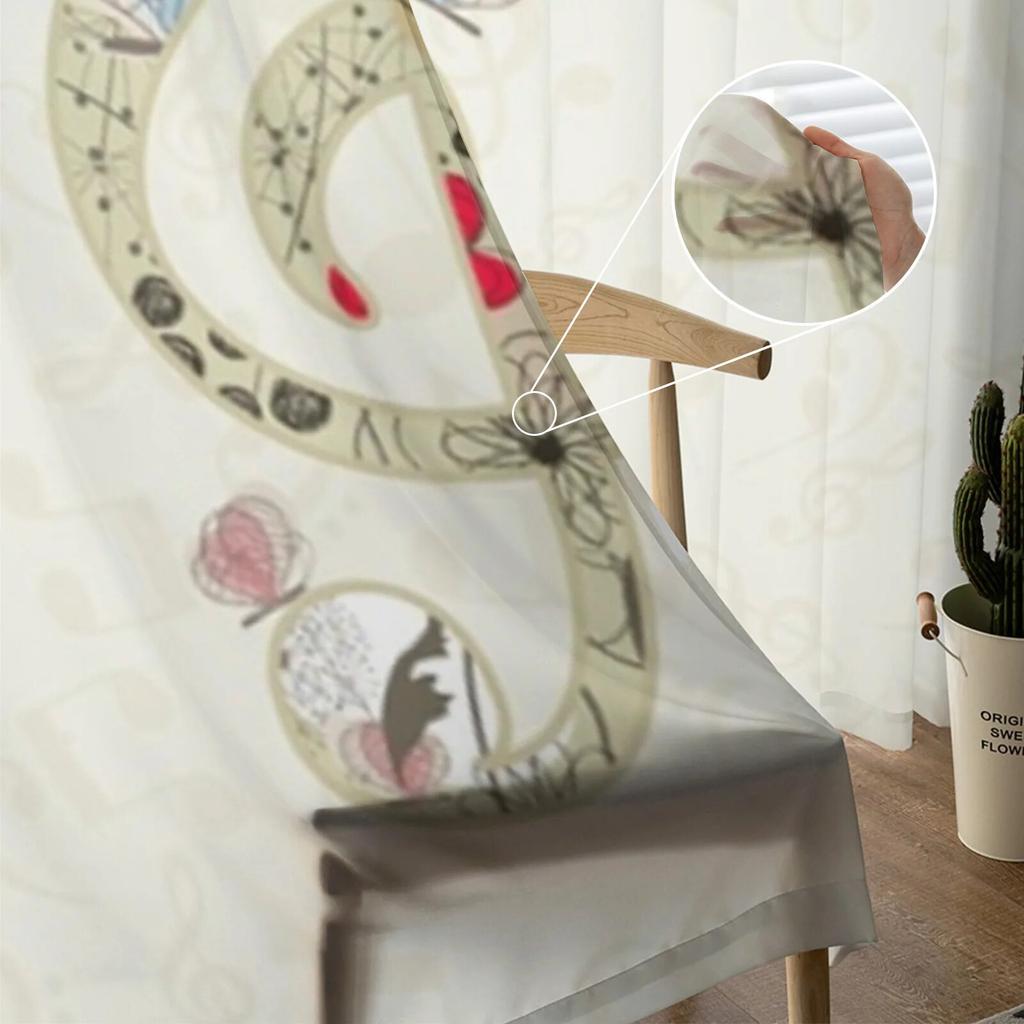 Durchsichtige Vorhänge mit Musiknoten für Wohnzimmer, transparenter Tüll, Fensterbehandlungen, Schlafzimmer, Küche, Heimdekoration, Schleiervorhänge