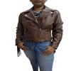 Noora Women's Dark Brown Fringe Leather Jacket, Handmade Women's Spring Autumn Soft Clubwear Tassel Leather Jacket, Vintage Cowgirl Coat