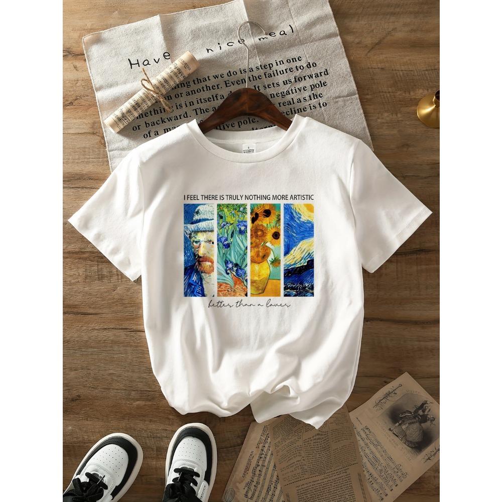 

Vincent van Gogh Abstract Art Painting Print Crew Neck T-shirt Short Sleeve Summer Short sleeved Harajuku streetwear Tops Tees XS