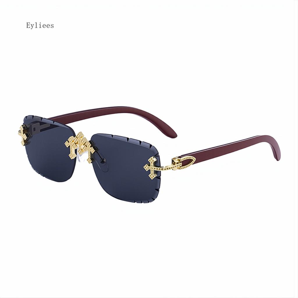Vintage Rimless Square Cutting Lens Sunglasses Women For Men Luxury  Designer Popular Punk Fashion Diamond Cross Shades