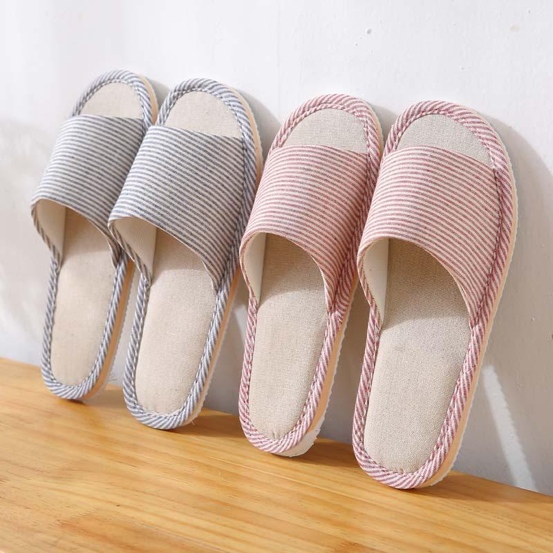 Japanese Style Women's Cotton Linen Slippers - Non-slip, Soft Sole for Indoor Use - Ideal for Summer, Spring, and Autumn.