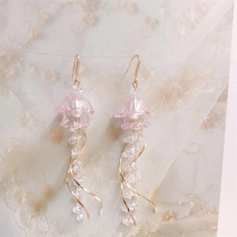 Jellyfish Earrings Marine Life Themed Charm Lightweight Acrylic Alloy Design For Women Comfortable Sophisticated Jewelry