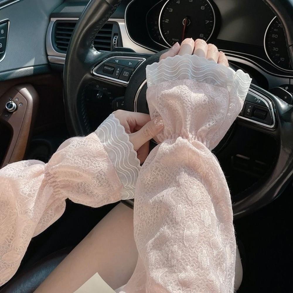 Long Driving Gloves Breathable Floral Lace Gloves Summer Outdoor Sun Sleeves