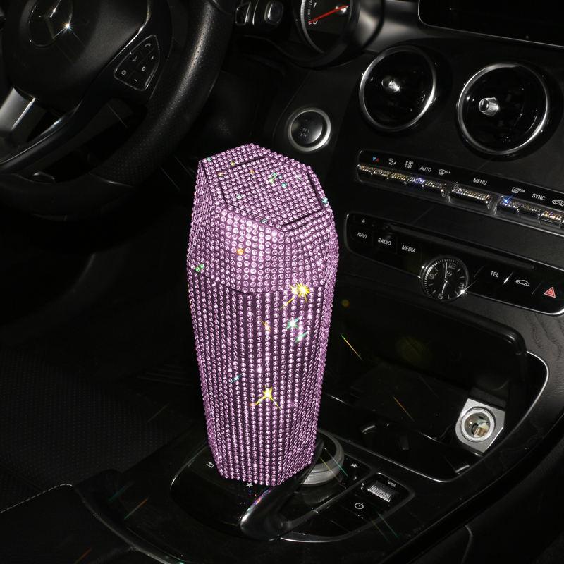 

Мини-автомобильный мусорный бак, блестящие автомобильные аксессуары, контейнер для хранения монет, автомобильные принадлежности, блестящий мусорный бак розовый