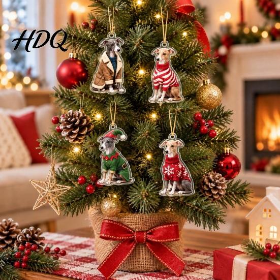 Dog Lover Christmas Gifts Greyhound Advent Calendar 24 Days Countdown 2D Acrylic Hanging Ornaments Flat for Holiday Tree Decoration Pendants