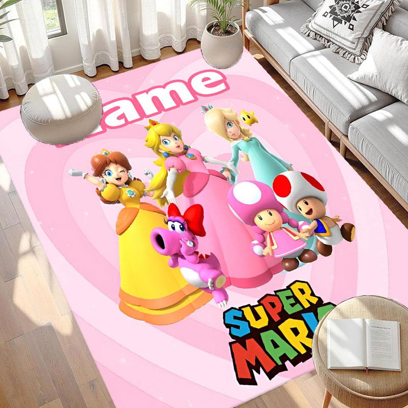 Custom Name Personalized Princess Peach Toadstool Print Carpet, Versatile Home Decor Rug, for Playroom, Apartment, Balcony, Entryway, Hallway Gift