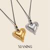 Xia Ling Fashion Black Rope Necklace with Metal Heart Pendant - Stainless Steel, Simple and Versatile for Ladies