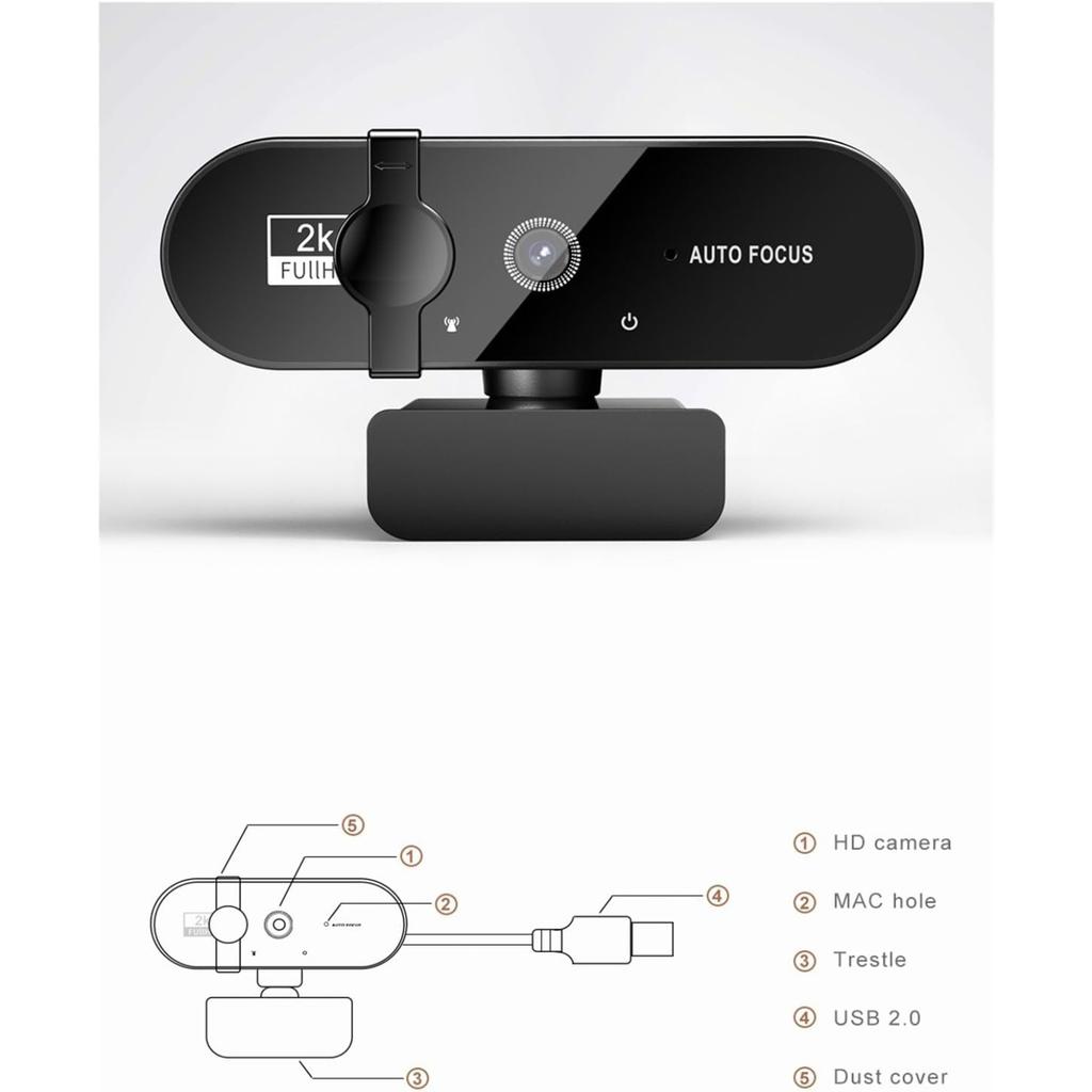 Webcam, Webcam 4K Mini Camera 1080P Webcam Full HD 2K Con Microfono Autofocus Web Camera Per PC Computer Laptop Fotocamera Online(1080P)