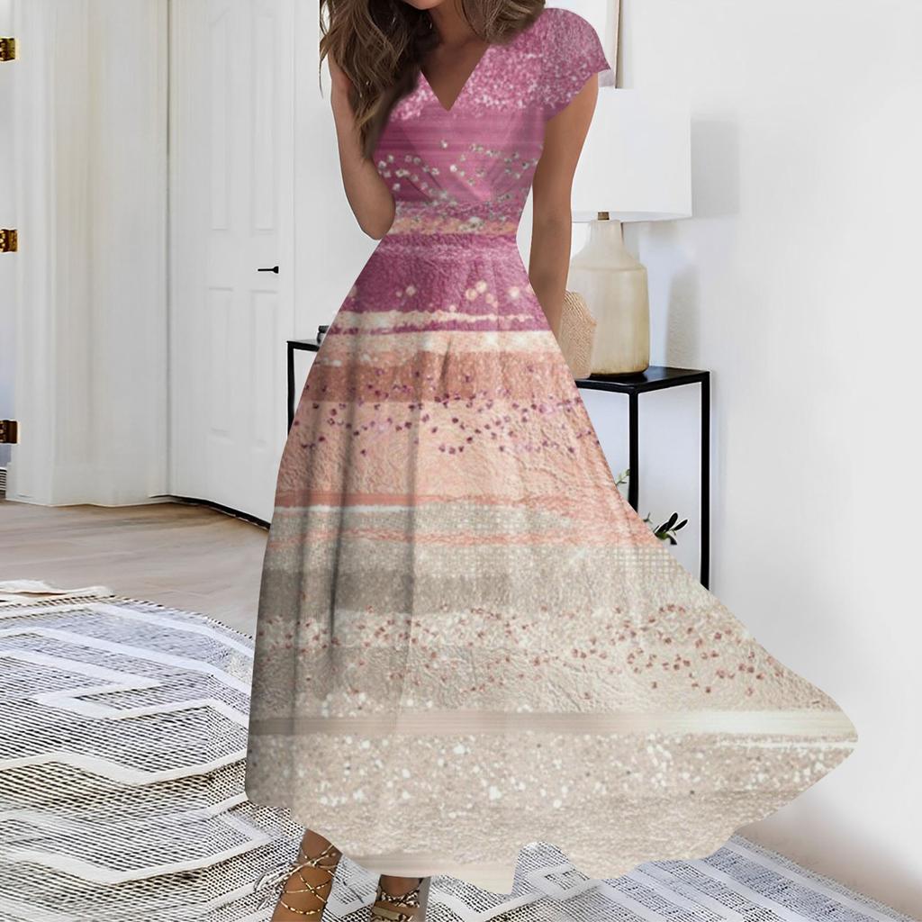 Dámské letní dlouhé šaty s flitry s výstřihem do V