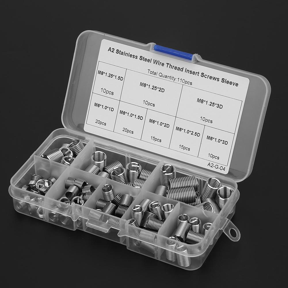 110pcs M6M81D3D Coiled Wire Thread Insert Stainless Steel Thread Screws Sleeve Set