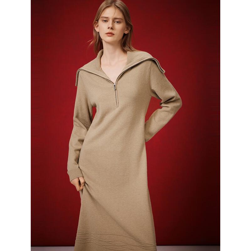 ELLE Women s Elegant Lapel Knit Long Sleeve Dress M