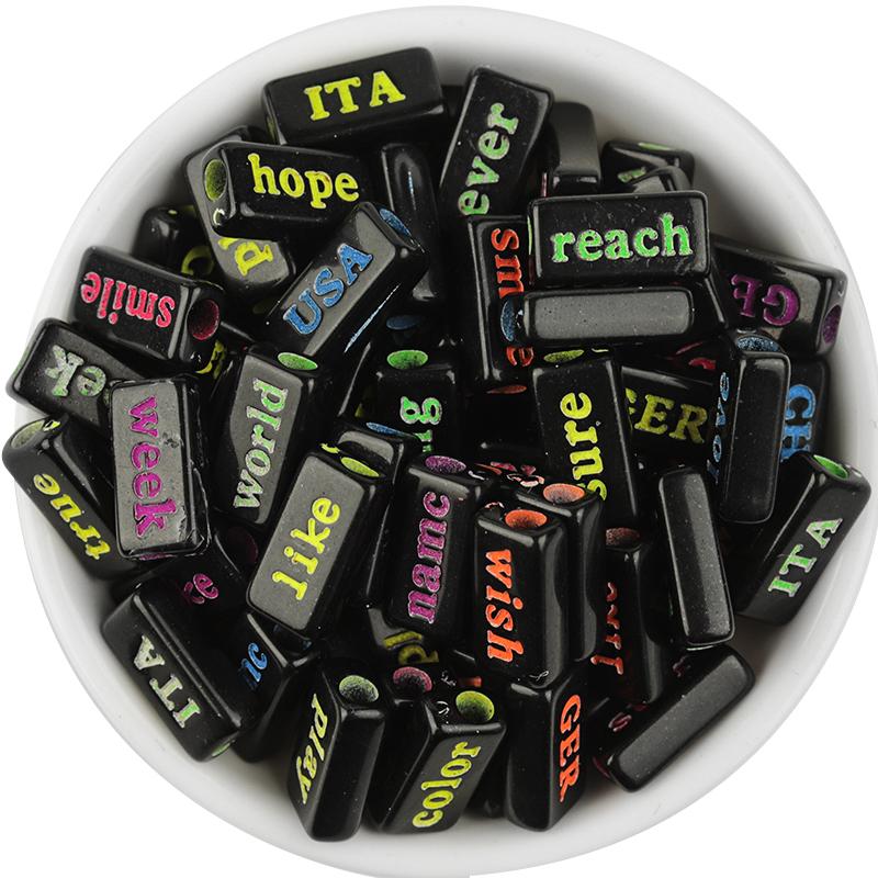 50pcs/Lot Rectangular Letter Beads Acrylic Beads Square Loose Spacer Beads For Jewelry Making Handmade Bracelet Necklace