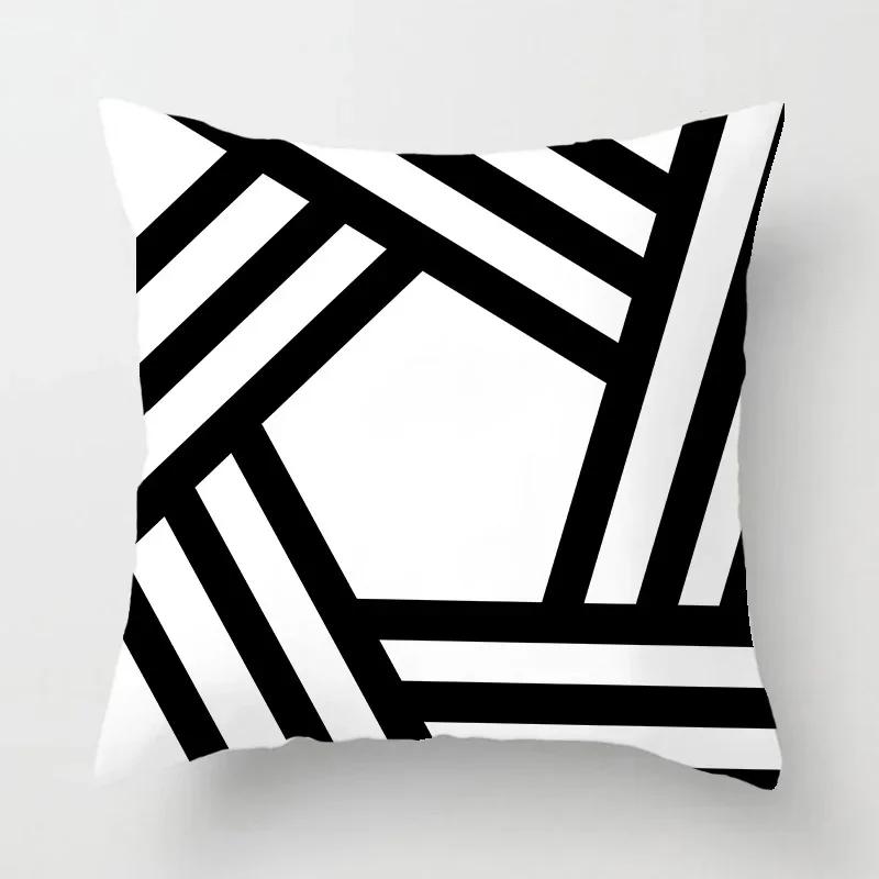 Black and white geometric polyester soft cushion throw pillow, living room car decoration, sofa bed decoration, pillowcase 40525