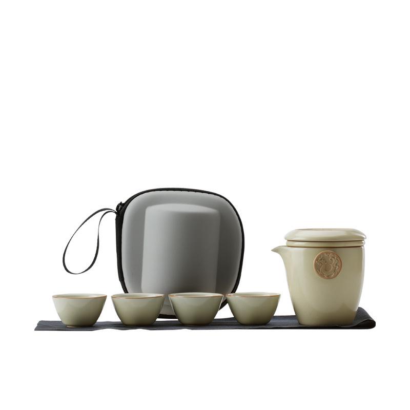 Compact Ru Kiln Travel Tea Set: Portable Quick-Brew Teapot & Teacups for One