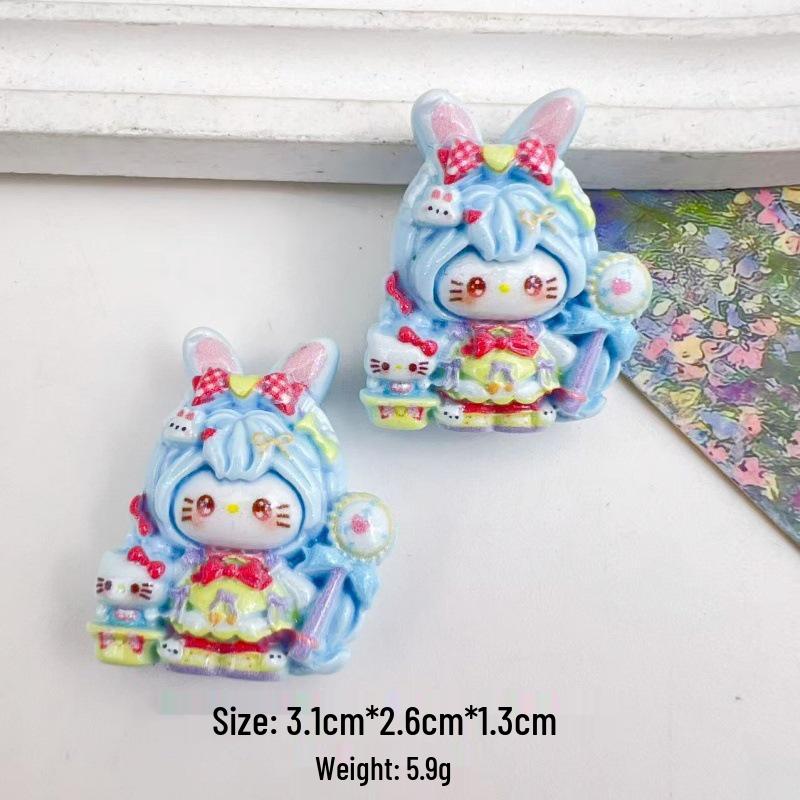Cute Cartoon Bunny Ears & Cat Resin Accessories: Handmade DIY Ornaments for Hair, Keychains, and Pendants