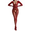 Sexy Long Sleeve Closed Crotch Perspective One Piece Fishnet Bodysuit Lingerie For Women