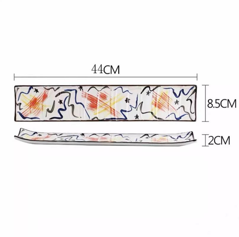 1PC Japanese-style Sushi Plate Tableware Creative Hand-painted Ceramic Day Strip Flat Sashimi Salmon Commercial Plate