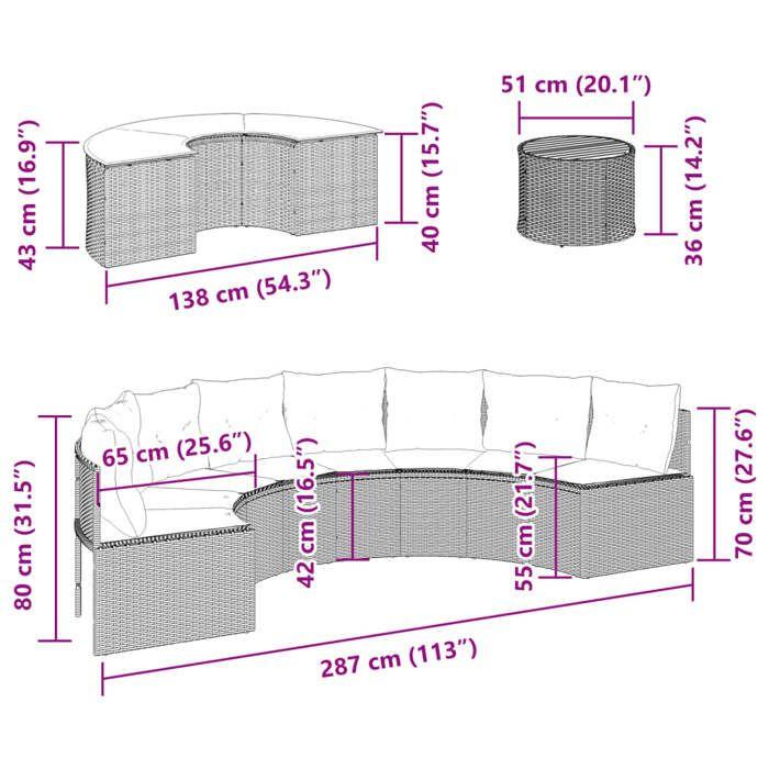 VidaXL Salon de jardin 3 pcs demi-rond noir résine tressée, ensemble de salon de jardin, cadre de salon de jardin, canapé de 3262078