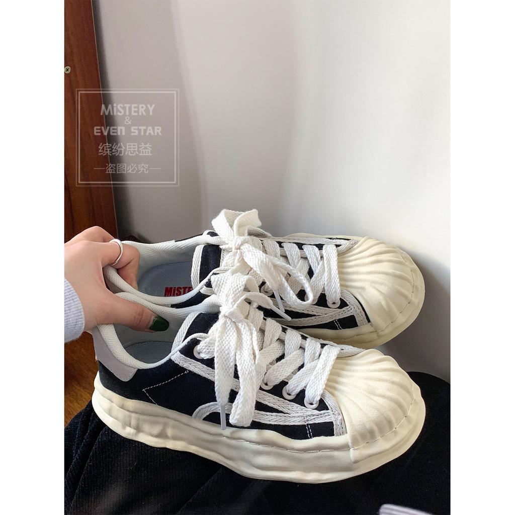 Fashion Women's Canvas Sneakers Dirty Shoes New Student Canvas Thick Dissolving Heels White Shoes Lace Up Sports Shoes for Women