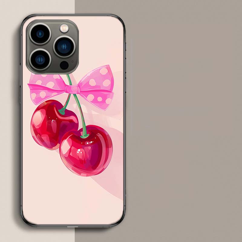 

Cherry Bow Phone Case For Iphone 17 Air 15 Pro 14 Plus 16 Pro Max 17E 16E 12 13 Mini 11 Cover Cute Fundas iPhone 15 Pro