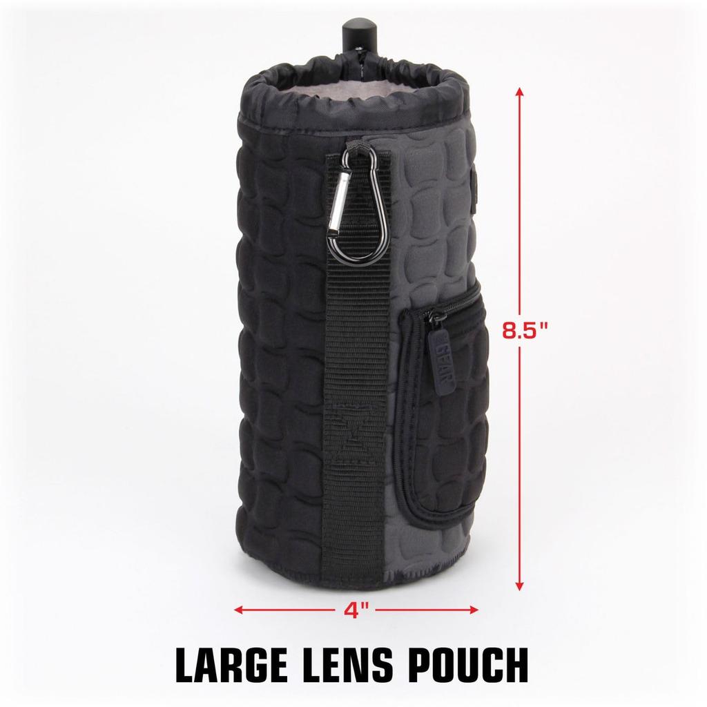 USA GEAR Velké pouzdro na čočky s luxusním polstrovaným neoprenem, stahovací šňůrkou, vyztuženým páskem a kapsou na zip pro uložení čoček FlexARMOR-X