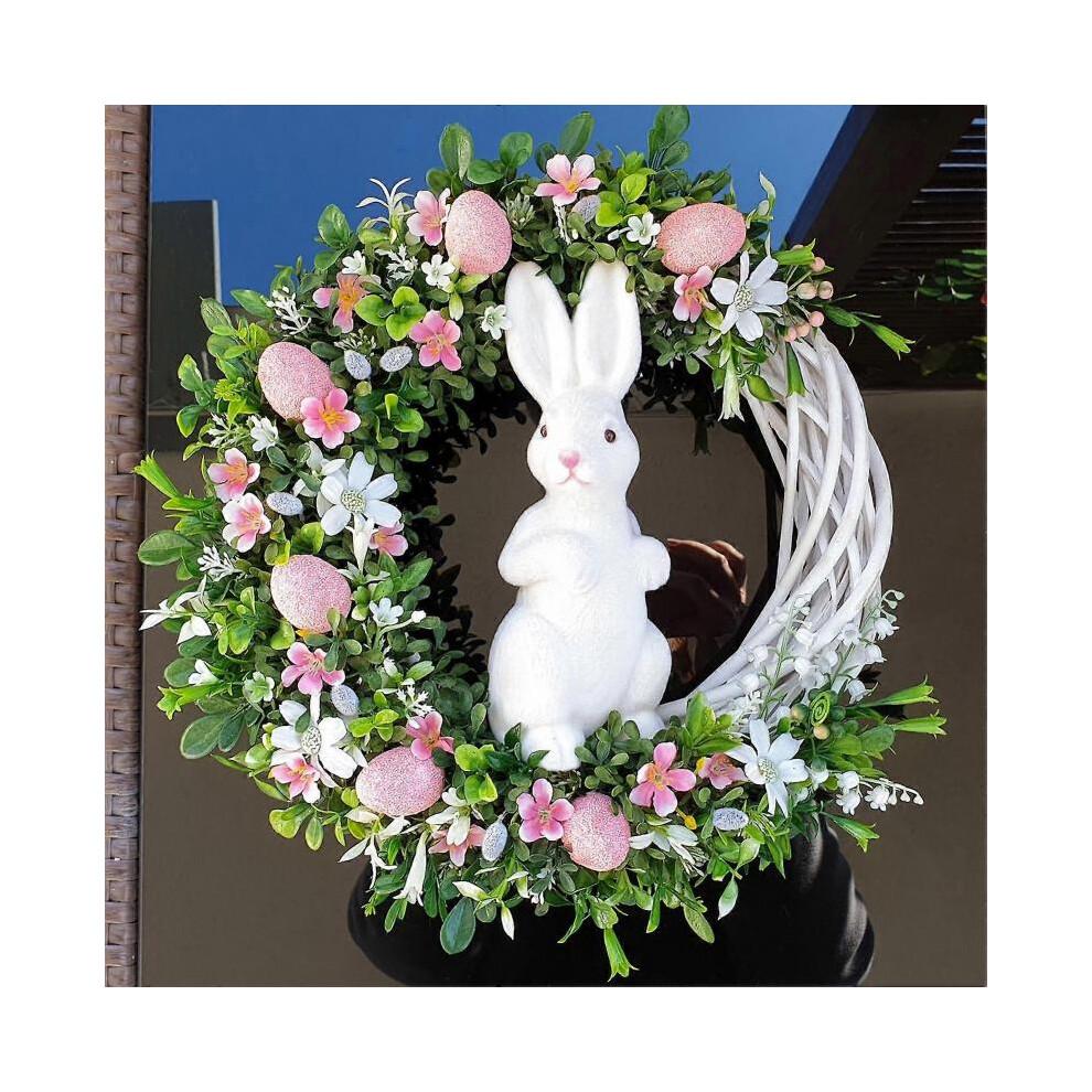 (B) Easter Wreath Flat Printing Egg Garland Pendant with Hanging Rabbit Decoration Home Decor Tyuhe