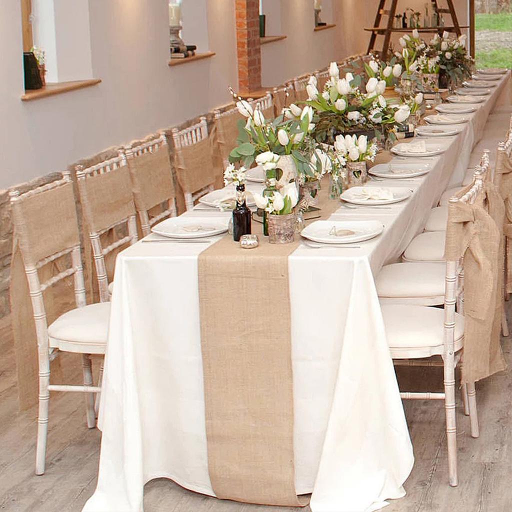 30cm Breite Jute Leinen Vintage Natur Tischläufer Jute Rustikal Khaki Party Land Hochzeit Dekoration Heimparty Stuhldekor