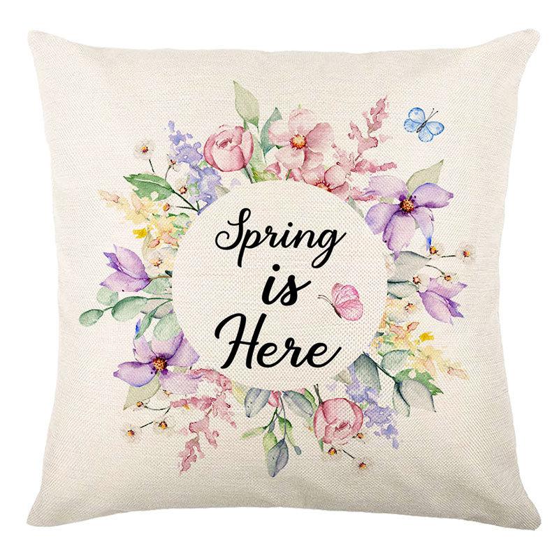 Seasons Throw Pillow Cover Spring Linen Flowers Truck Cushion Office Throw Pillow Cushion Throw Pillow Cushion