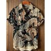 2026 New Men's Striped Sun God Totem Print Hawaiian Collar Short-Sleeve Shirt, Casual, Loose, Comfortable, and Versatile Top