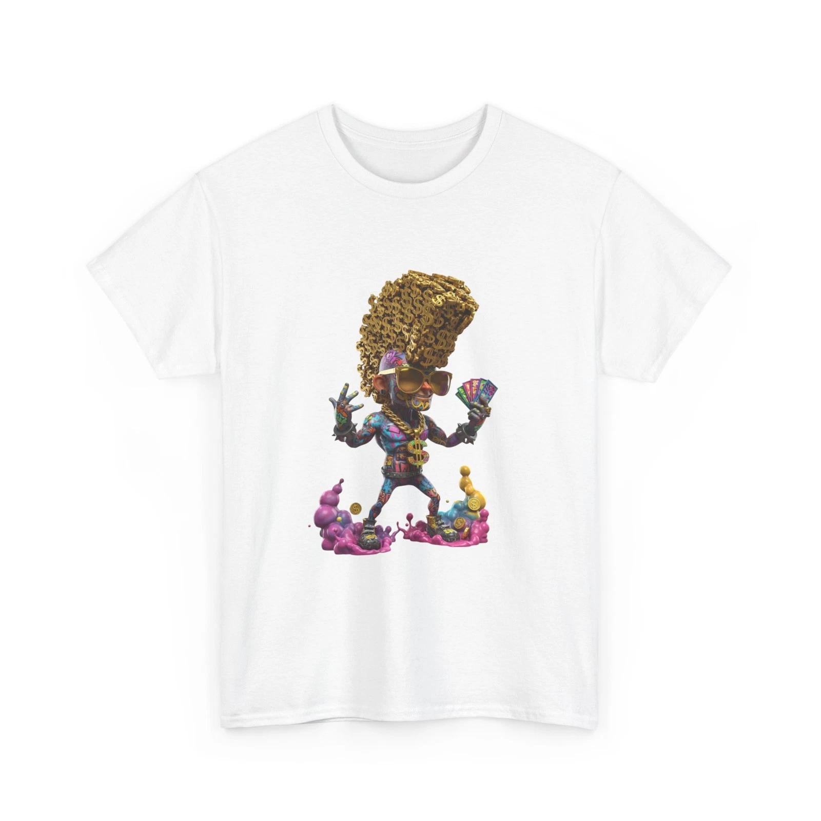 Money Afro Punk Character T-Shirt | Colorful Cartoon Graffiti, Cash Symbol Tee M