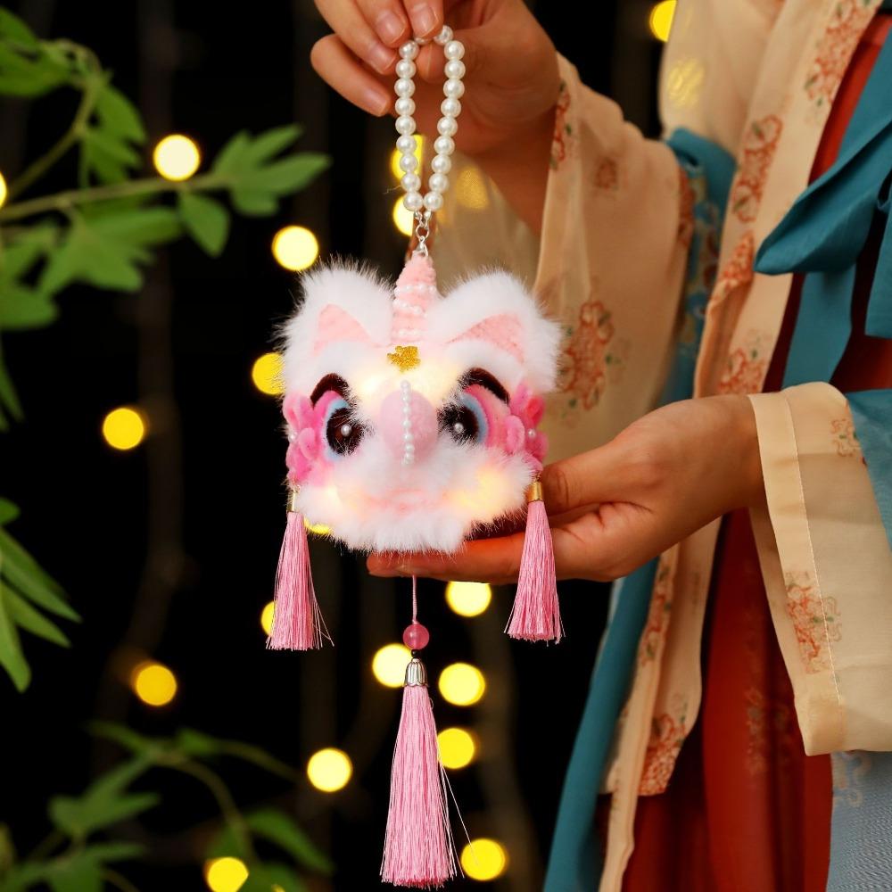 Chinese New Year Spring Festival Festival Lantern LED Light Blessing Luminous Handheld Lamp With Tassel Dancing Lion Pendant