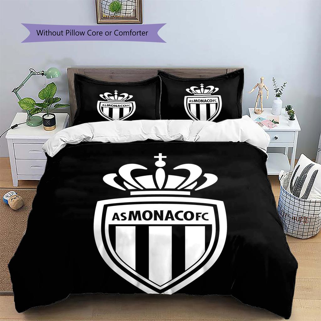 AS Monaco FC Pattern Bedding Home Decoration Birthday Gift (1 * duvet cover + 2 * pillowcase, without core)