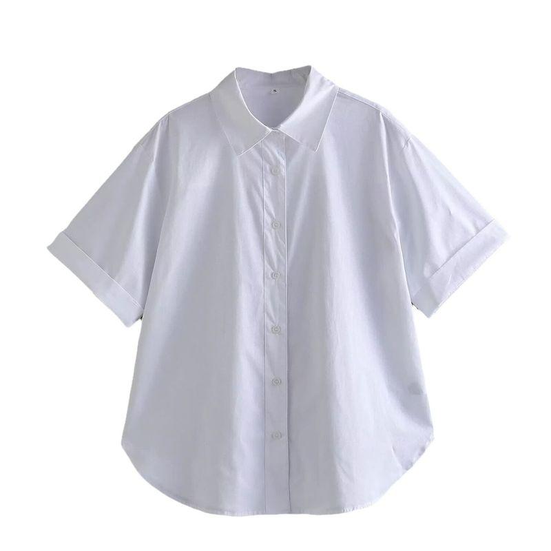 Kaslead New Arrival Women's Fashion Style Stylish Simple and Versatile Stripes Contrast Color Short Sleeve Lapel Pocket Shirt