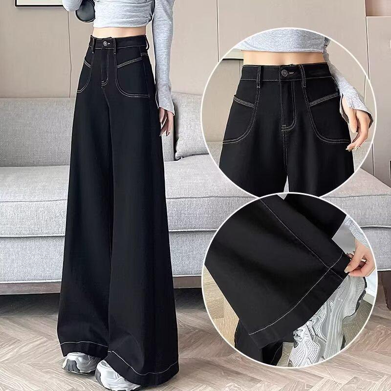 Women s 2025 Slimming Wide-Leg Black Jeans - Trendy Design for Autumn & Summer M чёрный