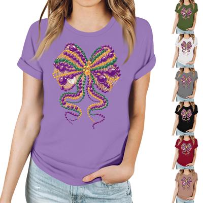 Women's Casual Carnival Print T-Shirt Round Neck Pullover Short Sleeve Top