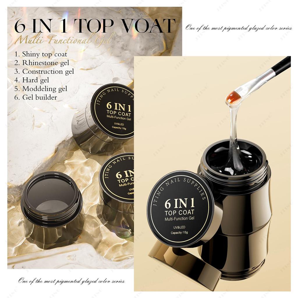 JTING 6in1 Multifunction Gel Shiny Hard Top Coat Various Effect Construction Gel Builder Modelling Leveling Gel Nail Polish