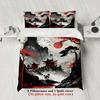 3pcs Japanese Landscape Bedding Sets 3D Printed Mountain Temple And Red Sun Duvet Cover Sets With Pillowcases No Filling