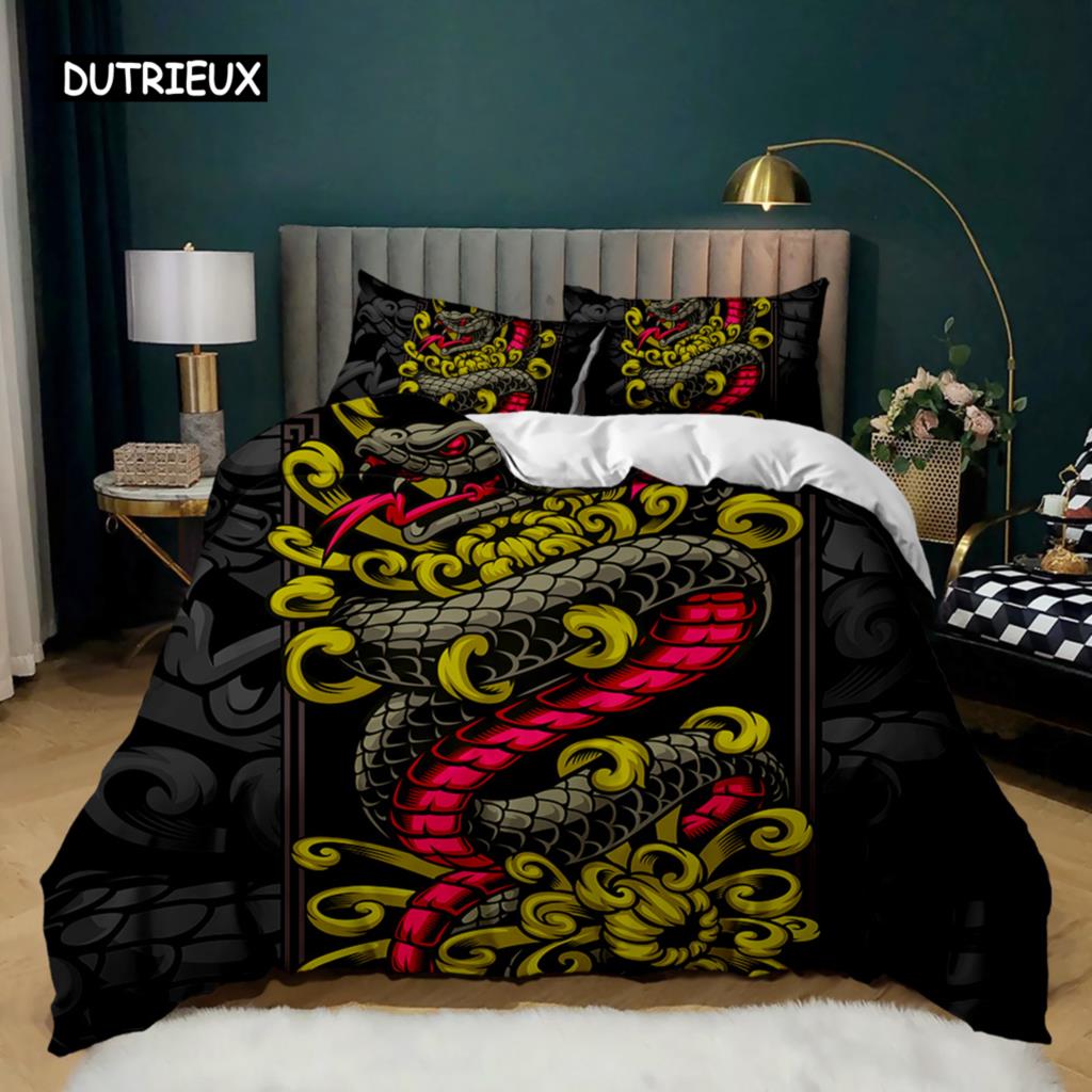 Snake Duvet Cover Wild Animal Comforter Cover Exotic Fairy Rose Twin Bedding Set African Wildlife Style Polyester Quilt Cover