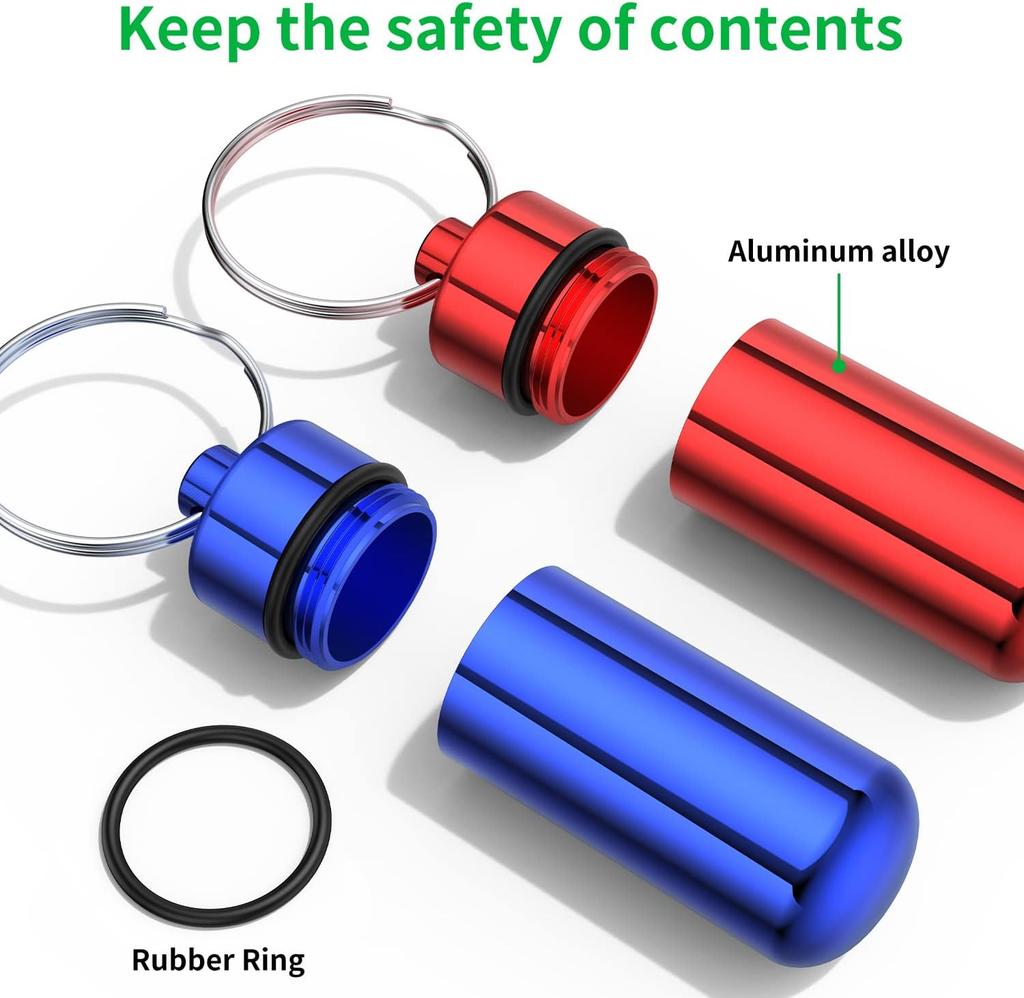 Small Portable Pill Case with Keychain(10 Pack), Urekt Waterproof Aluminum Pill Organizer Metal Mini Box Pocket Drug Storage Container for Outdoor